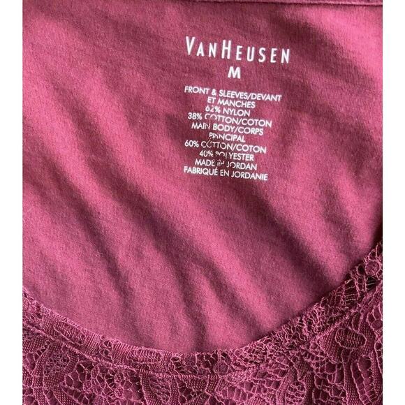 Van Heusen Shirt Women M Short Sleeve Crewneck Front Lace Casual Preppy Pullover - Picture 4 of 4